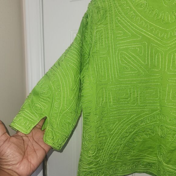 JONI B Geometric Embroidered Trapeze Jacket Blazer LIME GREEN Size L - Picture 7 of 7